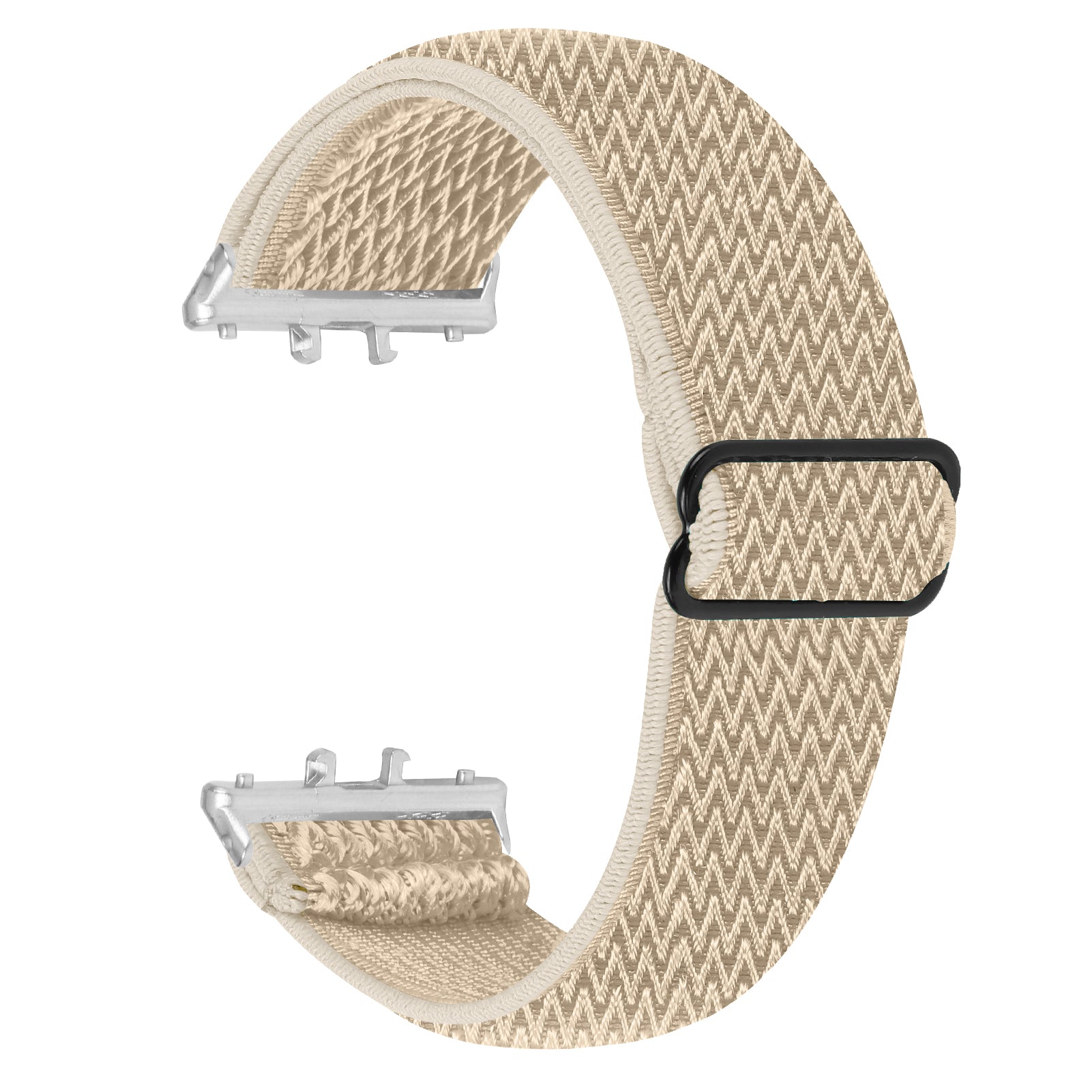 For Samsung Galaxy Fit3 SM-R390 Woven Watch Strap Adjustable Wrist Band with Silver Connector - White For Samsung Galaxy Fit3 SM-R390 Woven Watch Strap Adjustable Wrist Band with Silver Connector - White